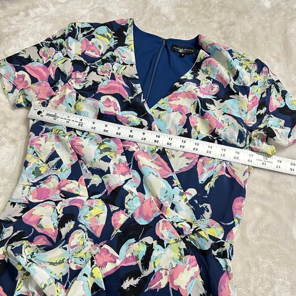 Slate & Willow Mini Dress Women's 8 Blue Silk Mixed Floral Printed Faux Wrap RTR - Picture 9 of 13